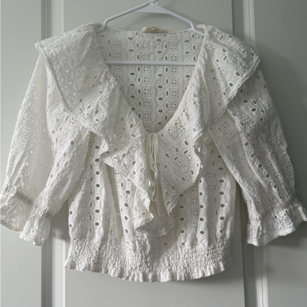 Chic White Eyelet Lace Blouse